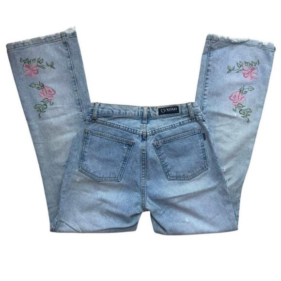 XOXO Y2K Custom Hand-Painted Floral Bootcut Jeans Size 7/8 Vintage Grunge Fairy - Picture 1 of 8